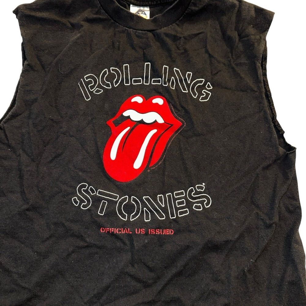 Vtg Rolling Stones Tank Top Shirt Size M Black Concert Tour Sleeveless
